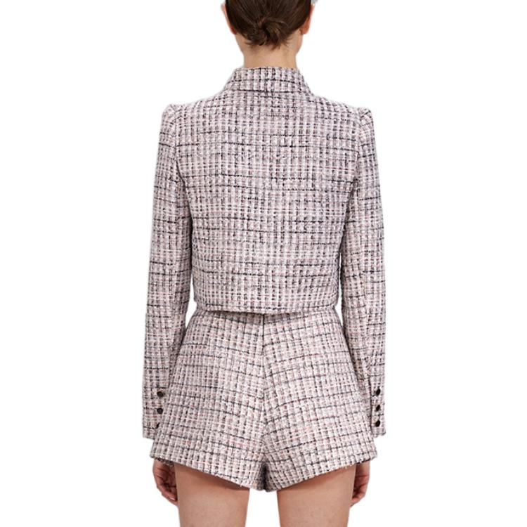 Purchase (W) Self-Portrait 女士 FW22 灰色格紋粗花呢短外套 SWF333T01000