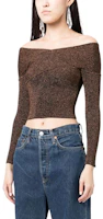 Details for (W) Self-Portrait FW22 棕色金屬感露肩針織短版上衣。 RS23090TBR