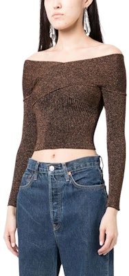 (W) Self-Portrait FW22 棕色金屬感露肩針織短版上衣。 RS23090TBR Details for (W) Self-Portrait FW22 棕色金屬感露肩針織短版上衣。 RS23090TBR