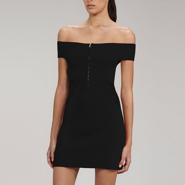 (Women) Self-Portrait FW22 Off-Shoulder Slim Black Knit Mini Dress for Women. SWF333M02100 圖 5
