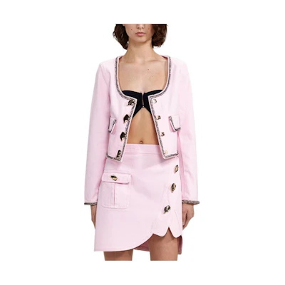 (Women) Self-Portrait FW22 Pink Contrast Trim Single-Breasted Cropped Jacket Women. SWF333T00600