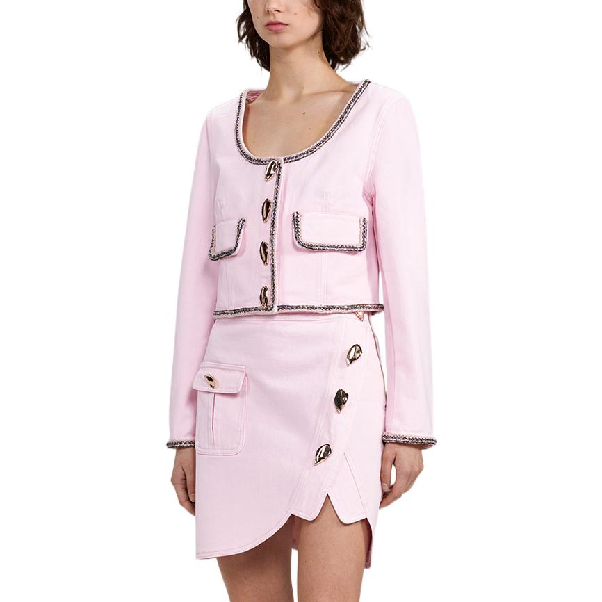 Shop (W) Self-Portrait FW22 粉色對比飾邊單排扣短版外套 女裝 SWF333T00600