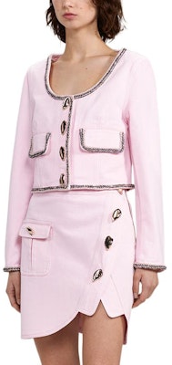 (W) Self-Portrait FW22 粉色對比飾邊單排扣短版外套 女裝 SWF333T00600 Shop (W) Self-Portrait FW22 粉色對比飾邊單排扣短版外套 女裝 SWF333T00600