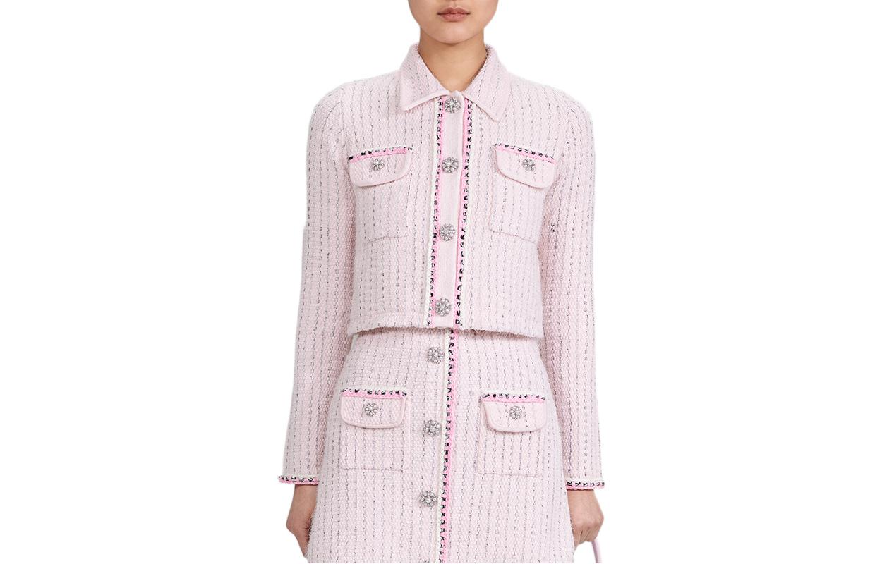 Order (W) Self-Portrait FW22 粉色針織開襟衫 法式領口 - 時尚。 SWF334M07100