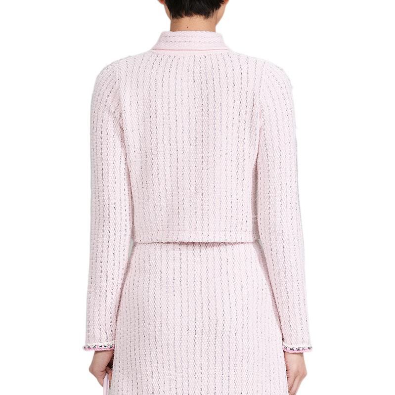 Shop (W) Self-Portrait FW22 粉色針織開襟衫 法式領口 - 時尚。 SWF334M07100