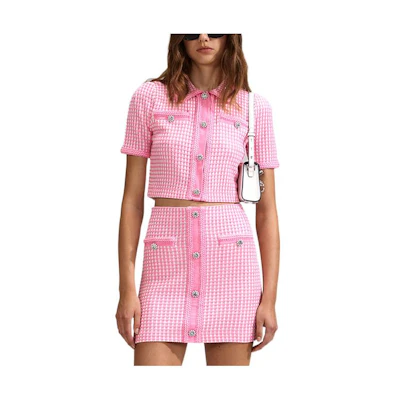 (Women) Self-Portrait FW22 Pink Striped Button-Up Long Sleeve Knit Top Women. SWF342M05000