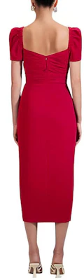 (W) Gaun Midi Merah Self-Portrait FW22 dengan Lengan Puf, Rekaan Berpotongan untuk Parti. SWF341Y09000 Lookbook (W) Gaun Midi Merah Self-Portrait FW22 dengan Lengan Puf, Rekaan Berpotongan untuk Parti. SWF341Y09000