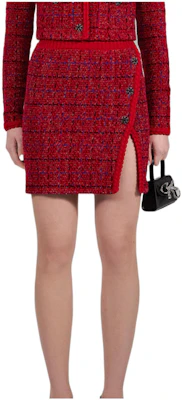 (W) Self-Portrait FW22 Rok Mini Knit Merah Tweed High-Waist dengan Belahan Samping Wanita. SWF334M08500 Buy (W) Self-Portrait FW22 Rok Mini Knit Merah Tweed High-Waist dengan Belahan Samping Wanita. SWF334M08500