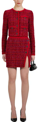 (W) Self-Portrait FW22 Rok Mini Knit Merah Tweed High-Waist dengan Belahan Samping Wanita. SWF334M08500 Shop (W) Self-Portrait FW22 Rok Mini Knit Merah Tweed High-Waist dengan Belahan Samping Wanita. SWF334M08500