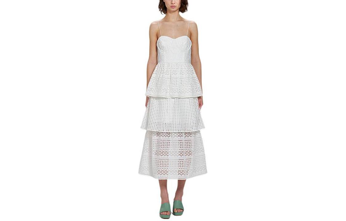 (Women) Self-Portrait FW22 White Geometric Floral A-Line Midi Dress  Vacation Style. SWF333Y02100 圖 2