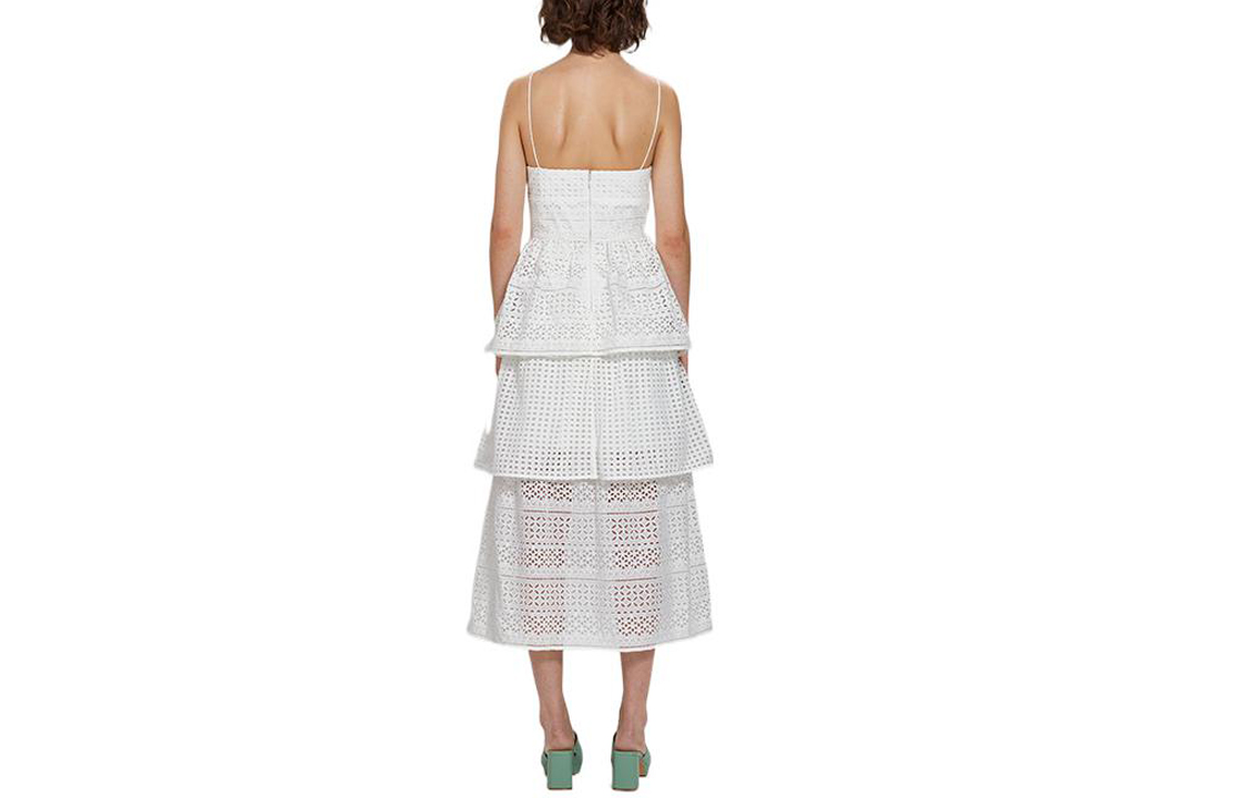 (Women) Self-Portrait FW22 White Geometric Floral A-Line Midi Dress  Vacation Style. SWF333Y02100 圖 3