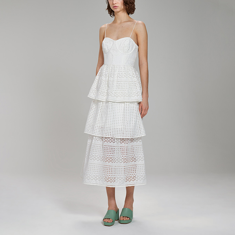 (Women) Self-Portrait FW22 White Geometric Floral A-Line Midi Dress  Vacation Style. SWF333Y02100 圖 4