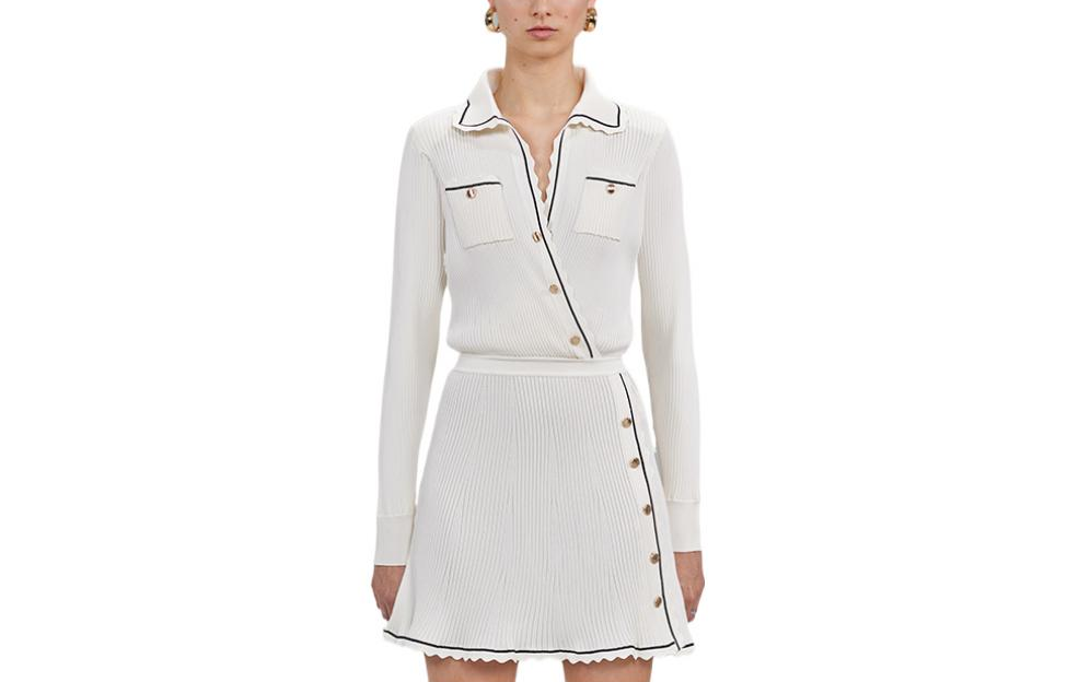 (Women) Self-Portrait FW22 White Polo Collar Knit Slim Fit Long Sleeve Mini Dress Women. SWF333M01100 圖 2
