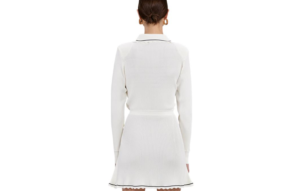 (Women) Self-Portrait FW22 White Polo Collar Knit Slim Fit Long Sleeve Mini Dress Women. SWF333M01100 圖 3