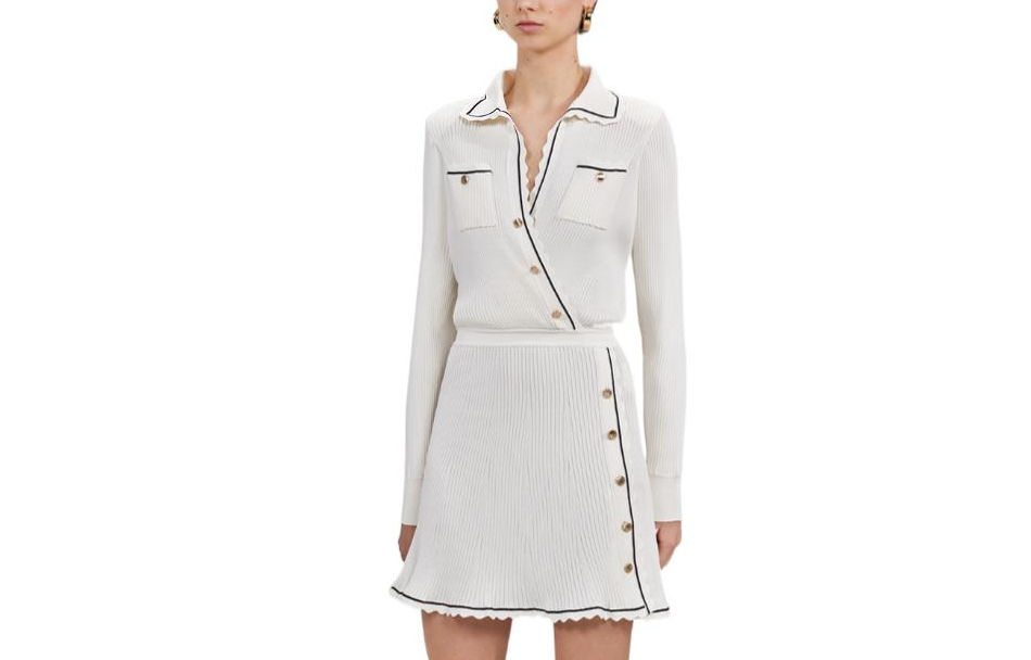 (Women) Self-Portrait FW22 White Polo Collar Knit Slim Fit Long Sleeve Mini Dress Women. SWF333M01100 圖 4