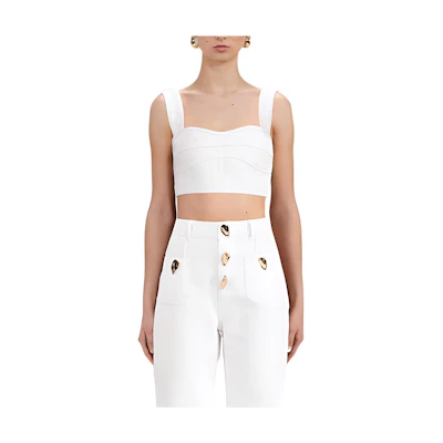 (Women) Self-Portrait FW22 White Sleeveless Crop Top with Back Zipper - . SWF333C01800
