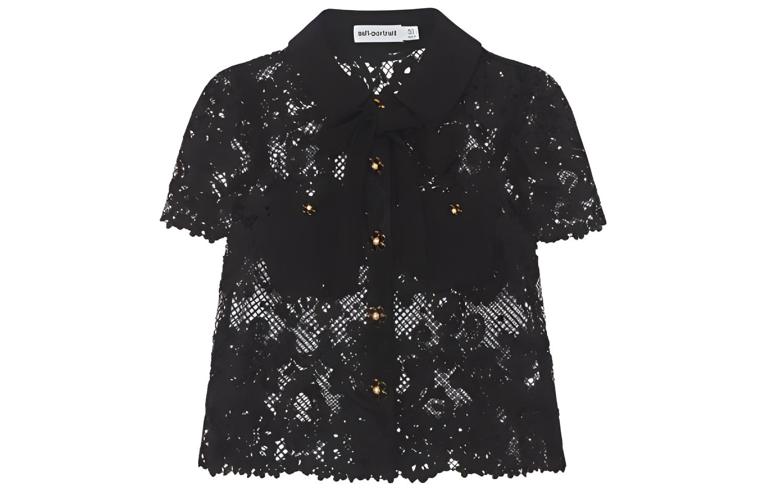 (Women) Self-Portrait FW23  Black Lace Button-Up Shirt SWF344C02600911