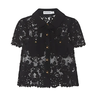 (Women) Self-Portrait FW23 Black Lace Button-Up Shirt SWF344C02600911