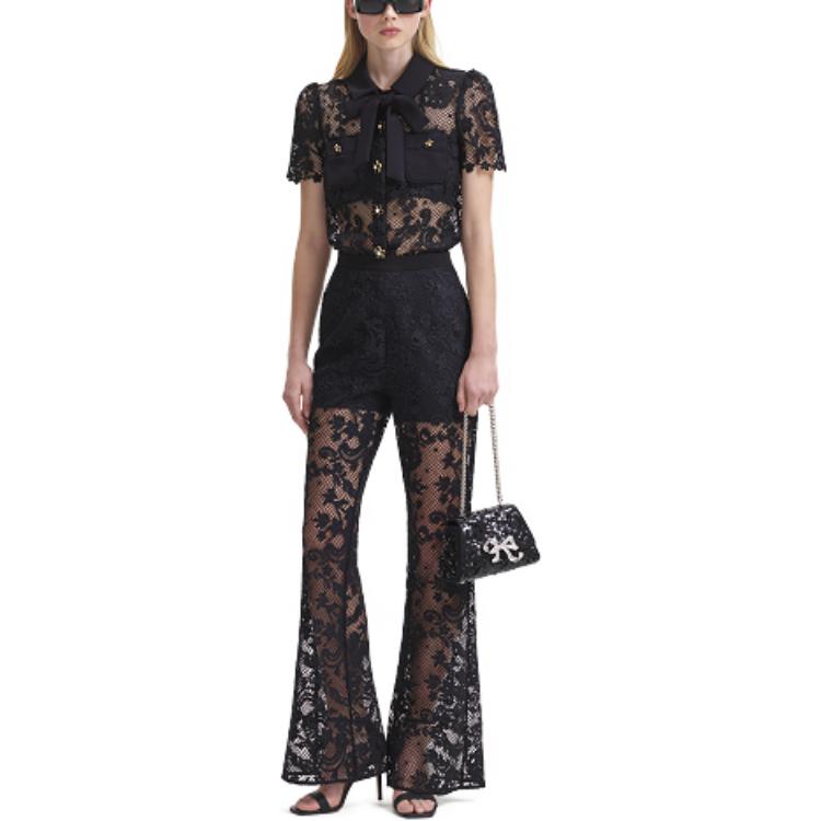 Lookbook (W) Camisa Negra de Encaje con Botones Self-Portrait FW23 SWF344C02600911