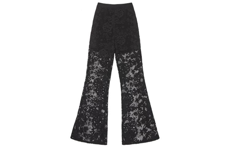 (Women) Self-Portrait FW23  Black Lace Flared Casual Pants SWF344K02500911
