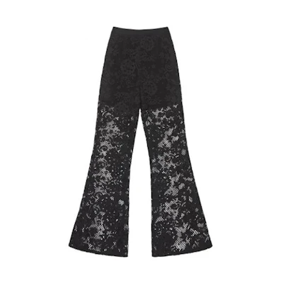 (Women) Self-Portrait FW23 Black Lace Flared Casual Pants SWF344K02500911