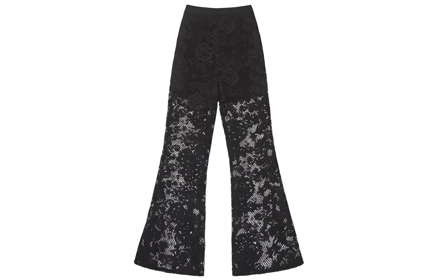 Order (W) Self-Portrait FW23 Pantalones Casuales Negros de Encaje Acampanados SWF344K02500911