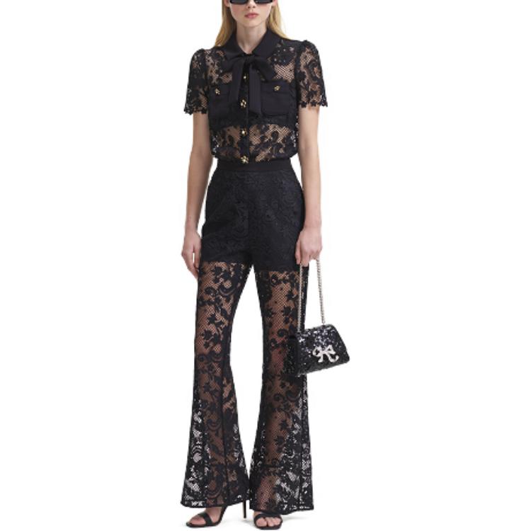 Lookbook (W) Self-Portrait FW23 Pantalones Casuales Negros de Encaje Acampanados SWF344K02500911