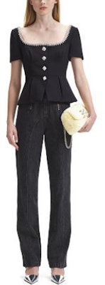 (W) Self-Portrait FW23 Camisa Ceñida con Botones y Cuello Cuadrado de Manga Corta SWF344C02400911 Order (W) Self-Portrait FW23 Camisa Ceñida con Botones y Cuello Cuadrado de Manga Corta SWF344C02400911