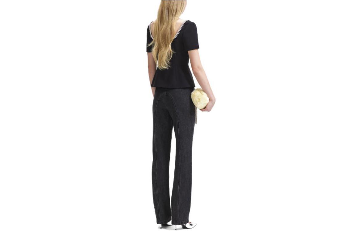 Lookbook (W) Self-Portrait FW23 Camisa Ceñida con Botones y Cuello Cuadrado de Manga Corta SWF344C02400911