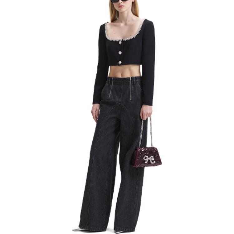 Shop (W) Self-Portrait FW23 Kardigan Kolar Knit Kontras Hitam SWF344C02300911