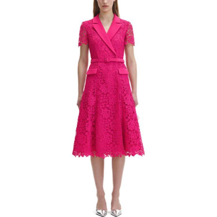 (Women) Self-Portrait FW23  French Lace Short Sleeve Dress in Fuchsia. SWF344Y17800109 圖 3