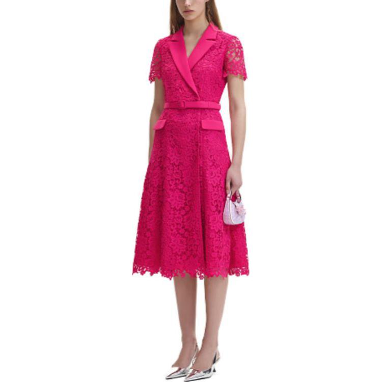 (Women) Self-Portrait FW23  French Lace Short Sleeve Dress in Fuchsia. SWF344Y17800109 圖 5