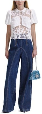 (W) Self-Portrait FW23 Camisa Elegante Ceñida de Encaje Sólido de Manga Corta. SWF344C03000001 Order (W) Self-Portrait FW23 Camisa Elegante Ceñida de Encaje Sólido de Manga Corta. SWF344C03000001