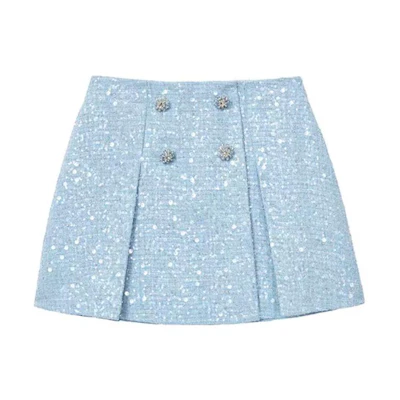 (Women) Self-Portrait FW23 Light Blue Sequin Button Embellished Casual Mini Dress Women. SWF351Q00200
