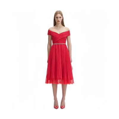 (Women) Self-Portrait FW23 Red Short-Sleeve Bridesmaid Wedding Dress for Women. SWF344Y18100116