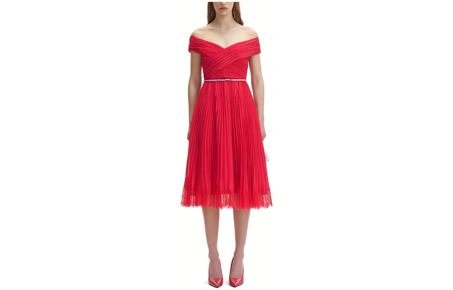 (Women) Self-Portrait FW23 Red Short-Sleeve Bridesmaid Wedding Dress for Women. SWF344Y18100116 圖 2