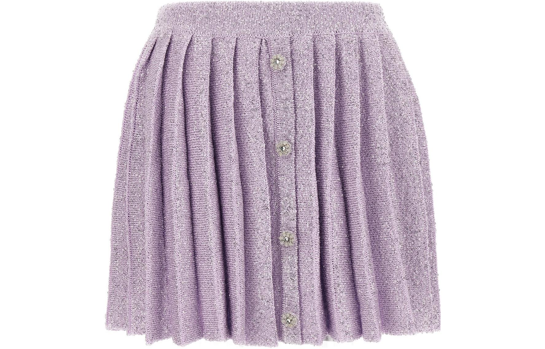 (Women) Self-Portrait FW23 Sequined Pleated Knitted Mid-Rise Casual Skirt Women. PF23112SKLPURPLE