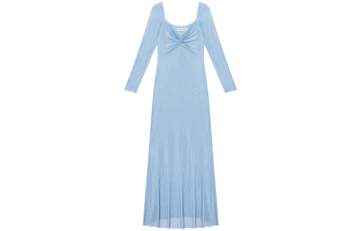 (Women) Self-Portrait Galaxy Ruched Slim Fit Long Sleeve Dress Women Blue Polarized. SWF351Y04100