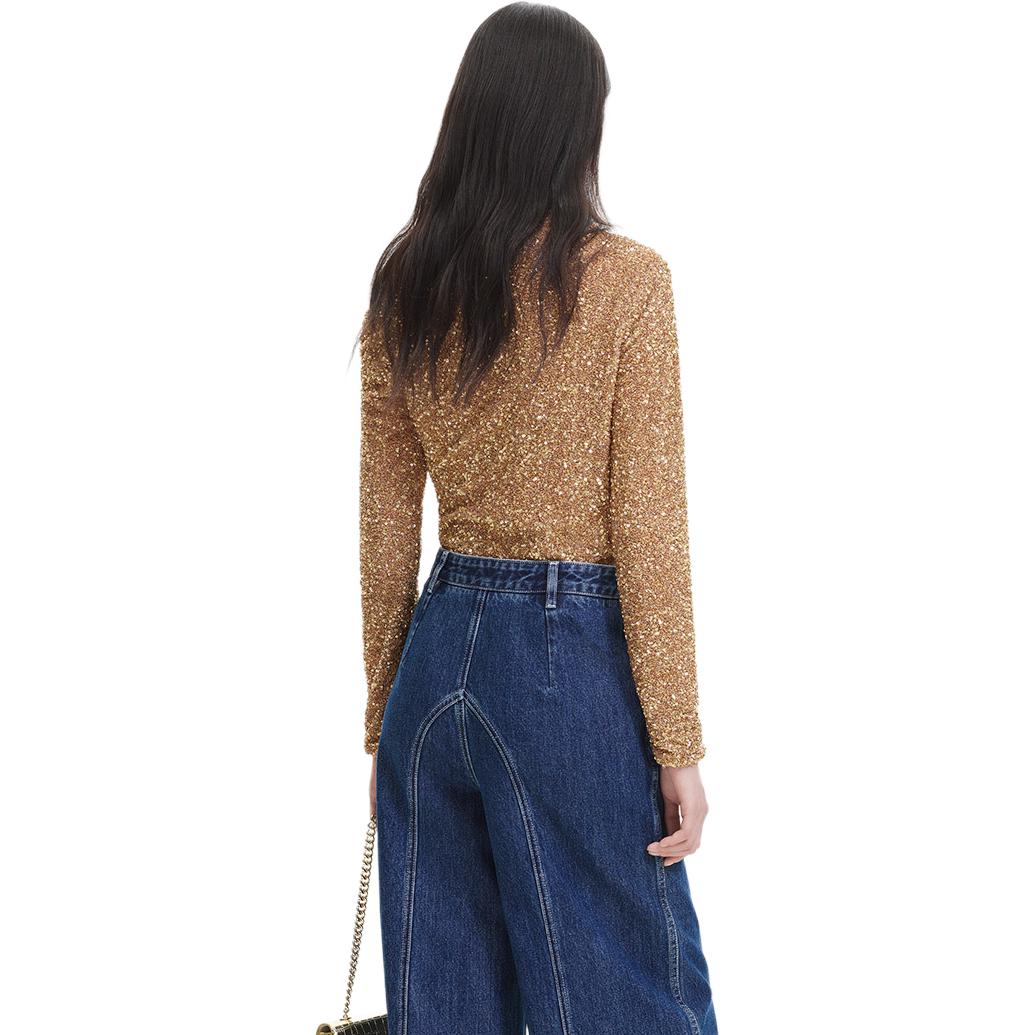 Shop (W) Self-Portrait 金色法式不對稱長袖休閒上衣女款 SWF344C03600