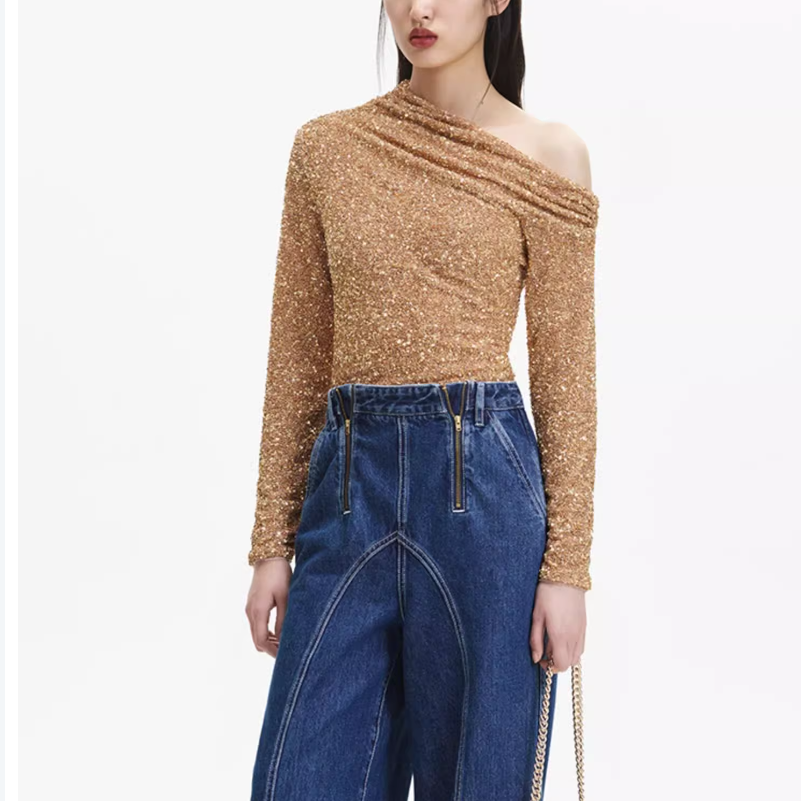 Details for (W) Self-Portrait 金色法式不對稱長袖休閒上衣女款 SWF344C03600