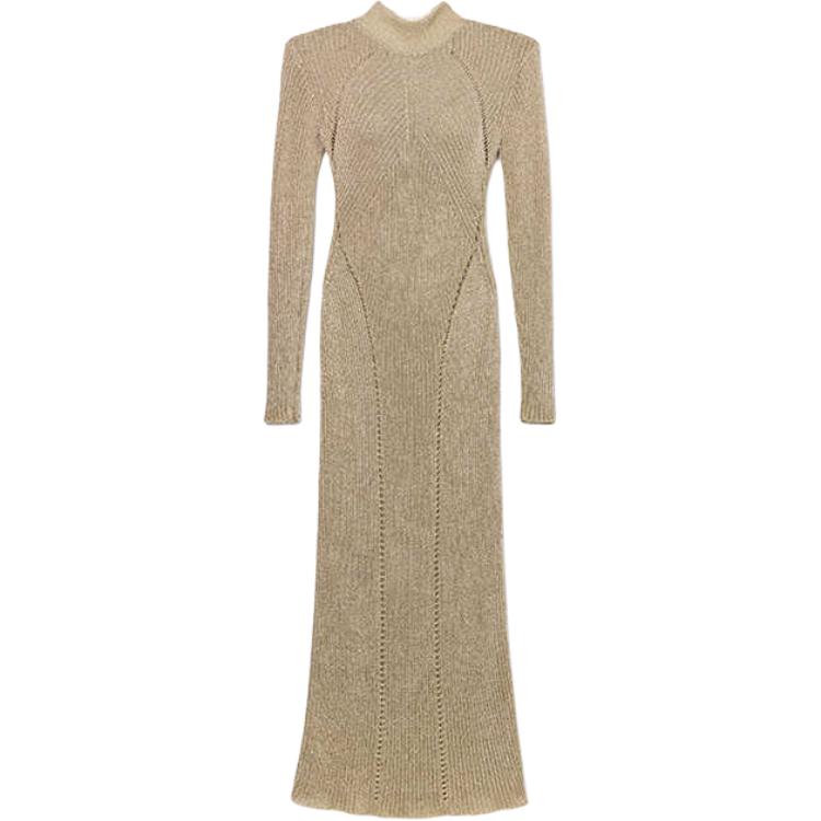 (Women) Self-Portrait Gold Knit High Neck Long Sleeve Dress for Women. SWF361M00800