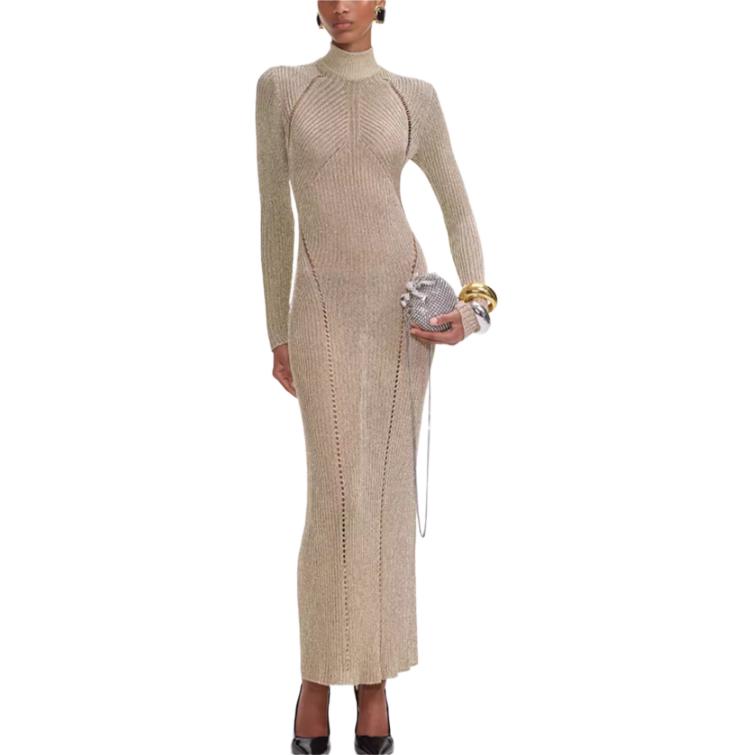 (Women) Self-Portrait Gold Knit High Neck Long Sleeve Dress for Women. SWF361M00800 圖 3