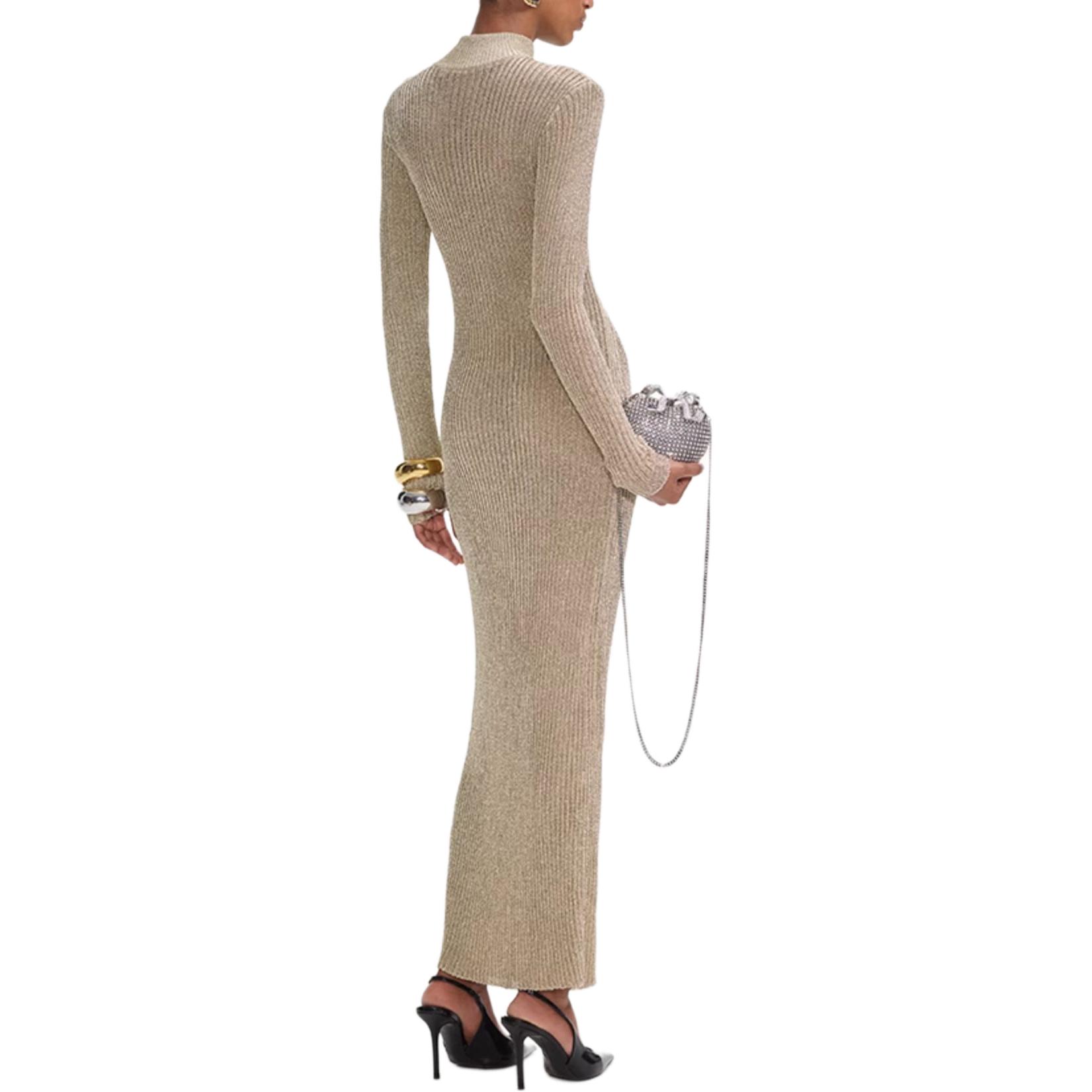 (Women) Self-Portrait Gold Knit High Neck Long Sleeve Dress for Women. SWF361M00800 圖 4