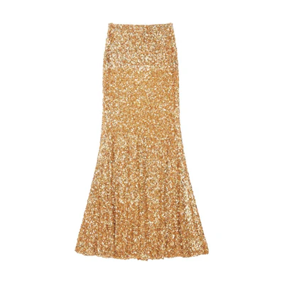 (Women) Self-Portrait Gold Sequin Tulle Bodycon Casual Maxi Dress Fashion SWF344Q01200
