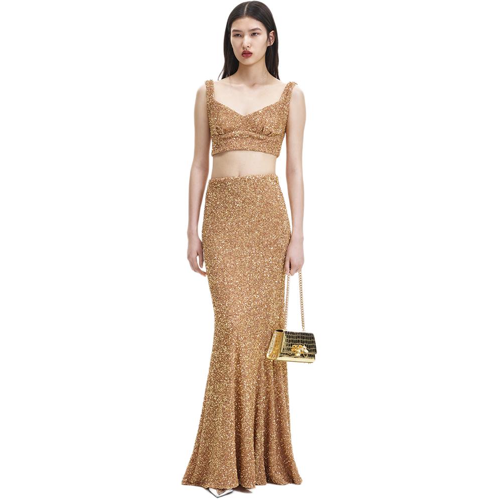 (Women) Self-Portrait Gold Sequin Tulle Bodycon Casual Maxi Dress  Fashion SWF344Q01200 圖 3