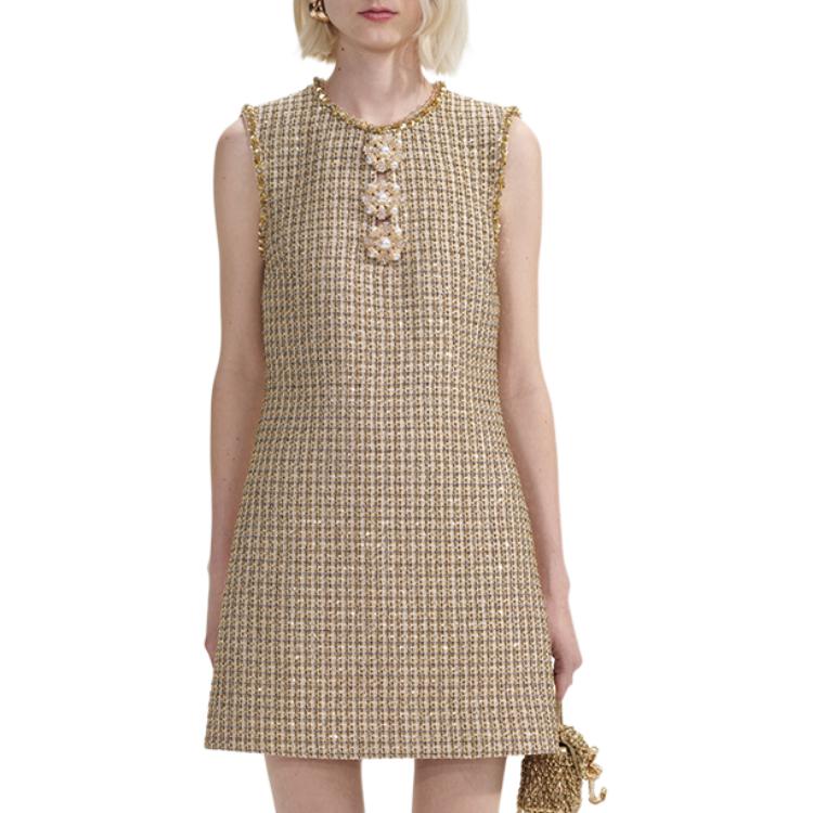 (Women) Self-Portrait Gold Tweed Sleeveless Dress for Women SWF353Y07900 圖 3