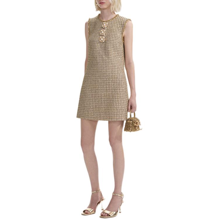 (Women) Self-Portrait Gold Tweed Sleeveless Dress for Women SWF353Y07900 圖 4