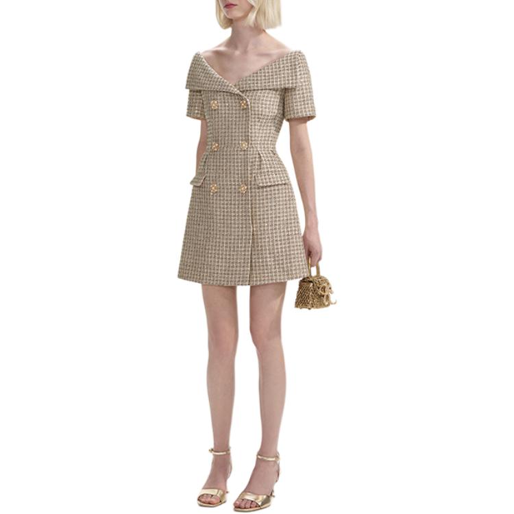 (Women) Self-Portrait Gold Tweed V-Neck Short-Sleeve Dress for Women. SWF353Y07800 圖 3