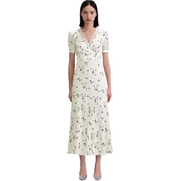 (Women) Self-Portrait Green Floral Elegant Short Sleeve Midi Dress for Women SWF343Y06300