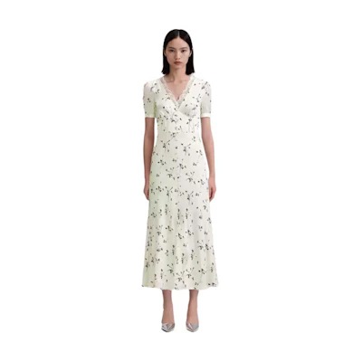 (Women) Self-Portrait Green Floral Elegant Short Sleeve Midi Dress for Women SWF343Y06300